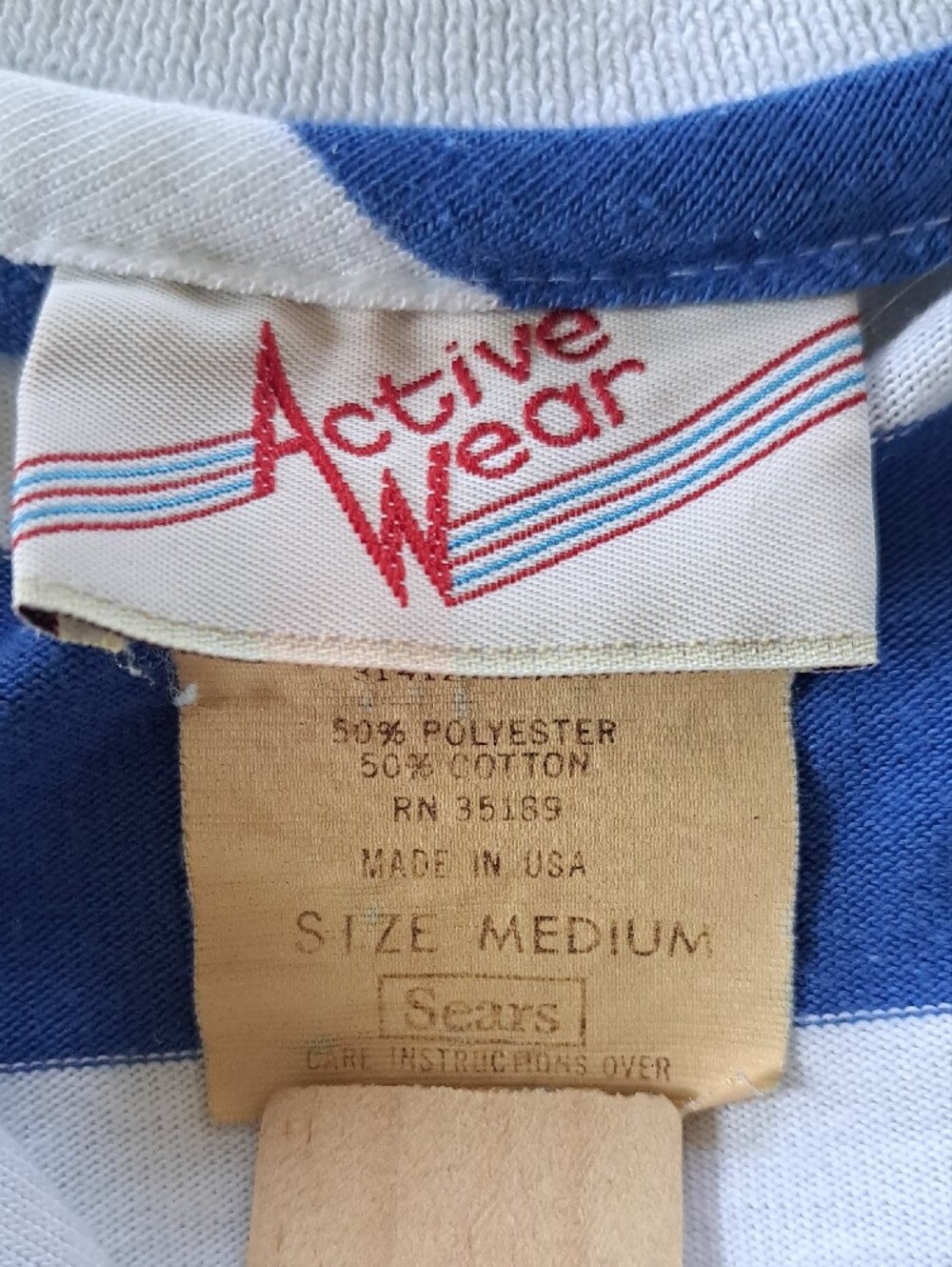 Vintage Sears 1970s Blue & White Striped Preppy Collared Polo Shirt Size M - Picture 2 of 10